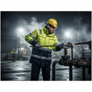 Premium Heavy Duty Hi-Visibility Yellow/Navy Blue Arc Flash Winter Parka with Flame Resistance and Weather Protection