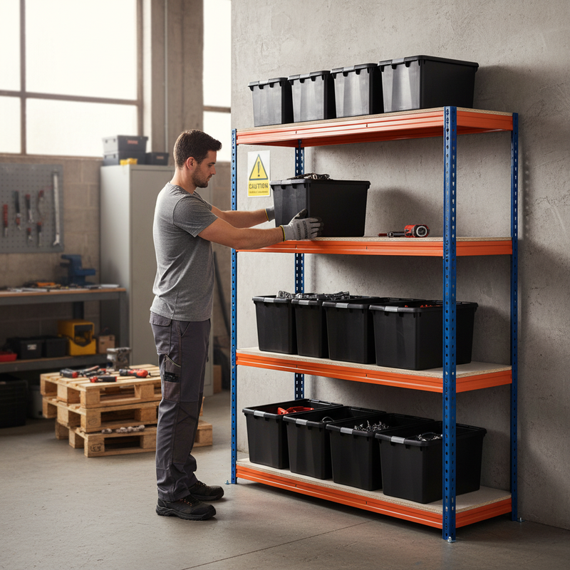 Heavy Duty Shelving Unit - 2000mm High with 8x 37L Plastic Storage Boxes
