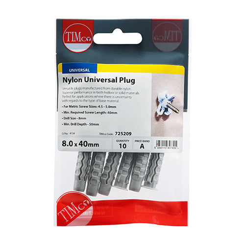 Nylon Universal Plugs - 8.0 x 40