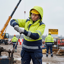 Premium Women's Winter Jacket - Class 2 Hi-Vis Yellow/Navy Blue, Windproof and Waterproof with Detachable Hood