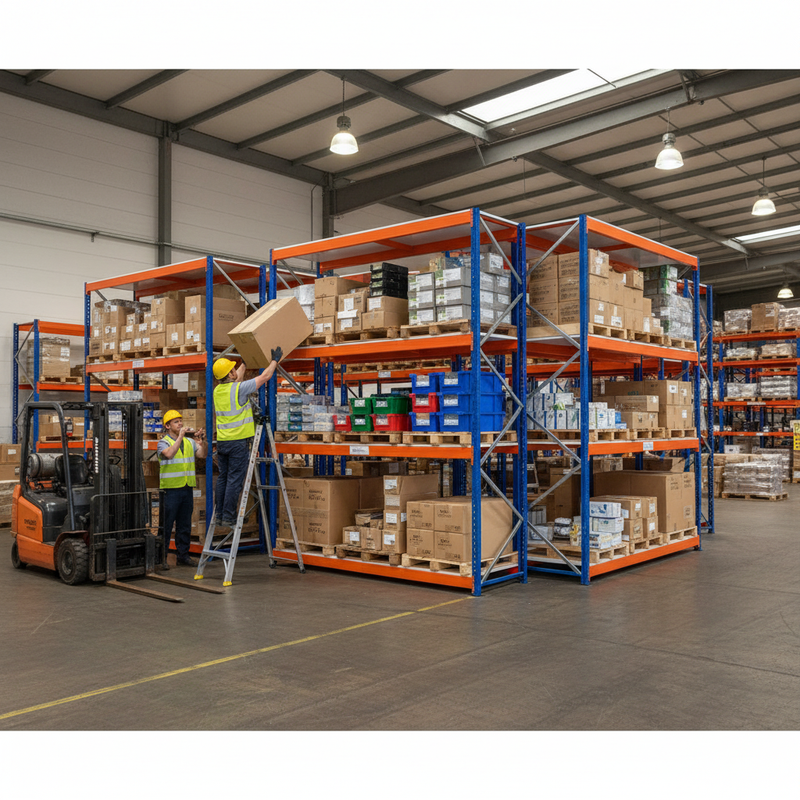 Heavy Duty Industrial Shelving - 2440mm High - 800kg Capacity - Melamine - Blue & Orange