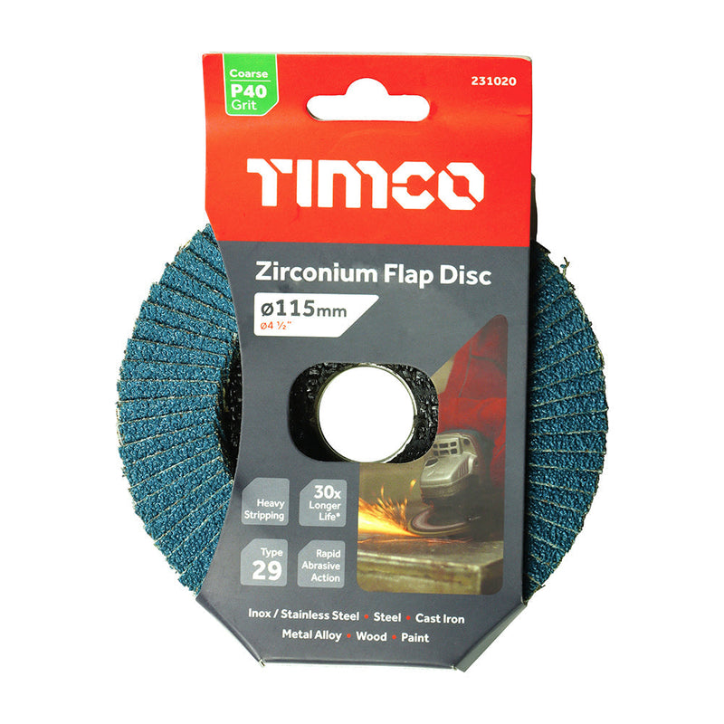 Flap Disc - Zirconium - Type 29 Conical - P40 Grit - 115 x 22.23
