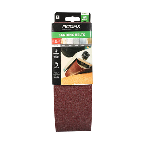 Sanding Belts - 40 Grit - Red - 75 x 533mm