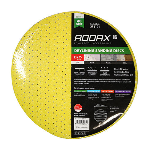 Drylining Sanding Discs - 40 Grit - Yellow - 225mm