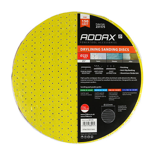 Drylining Sanding Discs - 150 Grit - Yellow - 225mm