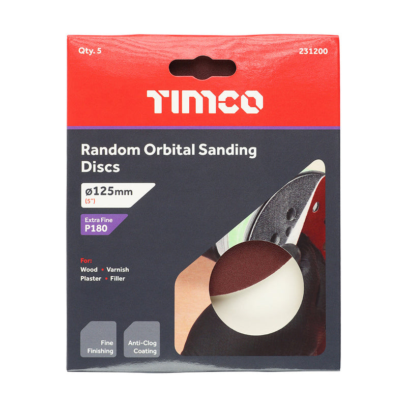 Random Orbital Sanding Discs - 180 Grit - Red - 125mm