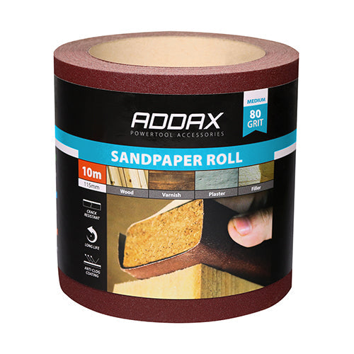 Sandpaper Roll - 80 Grit - Red - 115mm x 10m