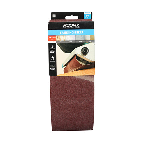 Sanding Belts - 80 Grit - Red - 100 x 610mm