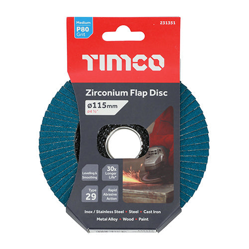 Flap Disc - Zirconium - Type 29 Conical - P80 Grit - 115 x 22.23
