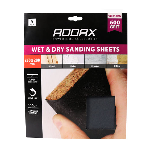 Wet & Dry Sanding Sheets - 600 Grit - Black - 230 x 280mm