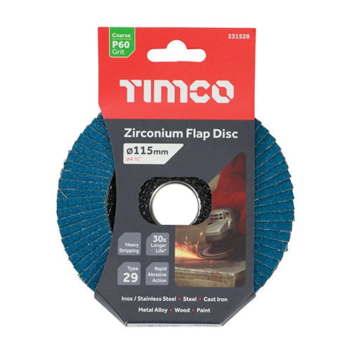 Flap Disc - Zirconium - Type 29 Conical - P60 Grit - 115 x 22.23