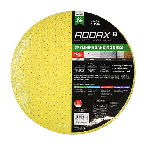 Drylining Sanding Discs - 60 Grit - Yellow - 225mm