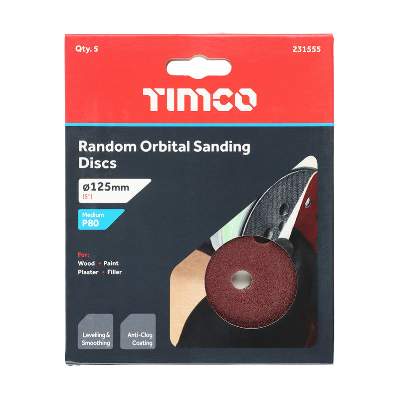 Random Orbital Sanding Discs - 80 Grit - Red - 125mm