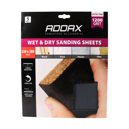 Wet & Dry Sanding Sheets - 1200 Grit - Black - 230 x 280mm