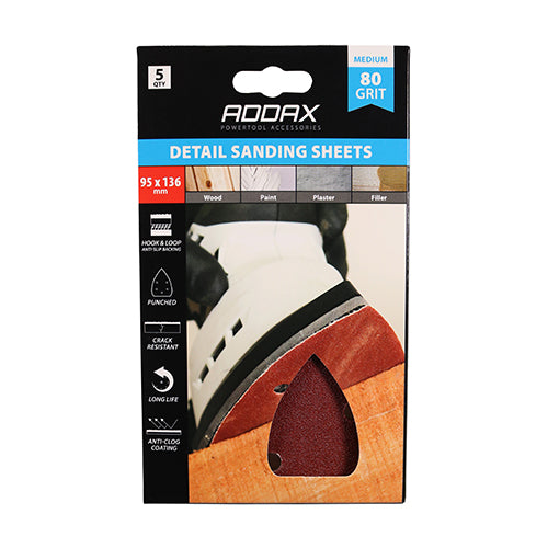 Detail Sanding Pads - 80 Grit - Red - 95 x 136mm