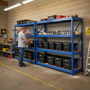 3x Heavy Duty Shelving - 1770mm High - Blue with 12x 37L Plastic Storage Boxes