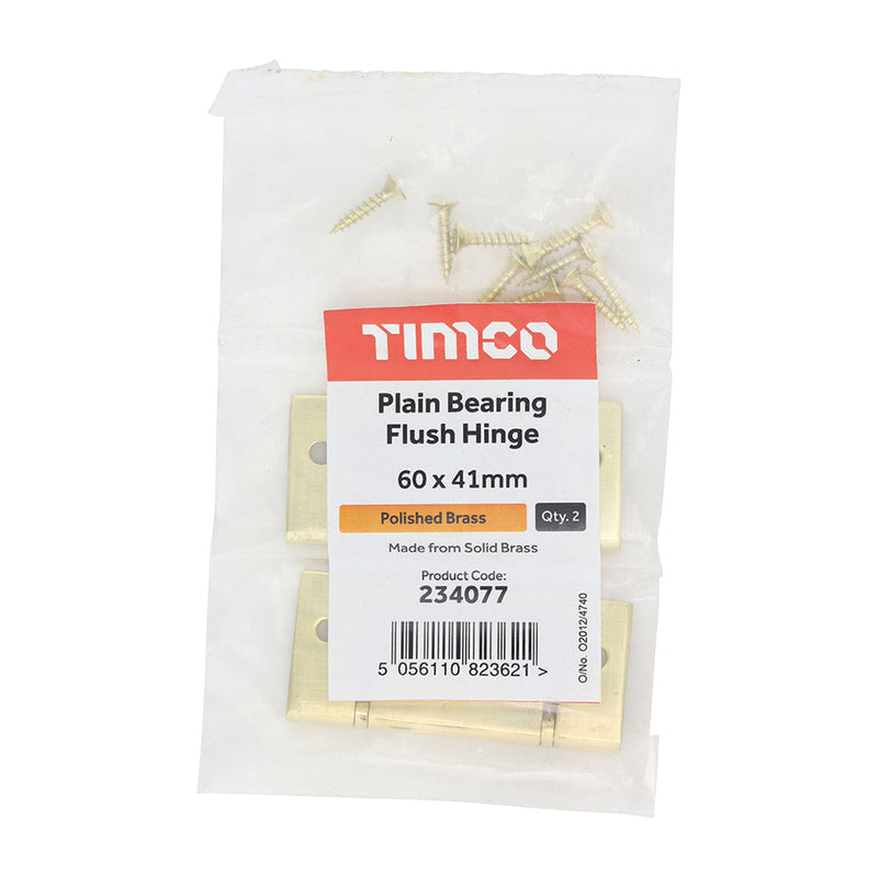 Plain Bearing Flush Hinge - Solid Brass - Polished Brass - 60 x 41
