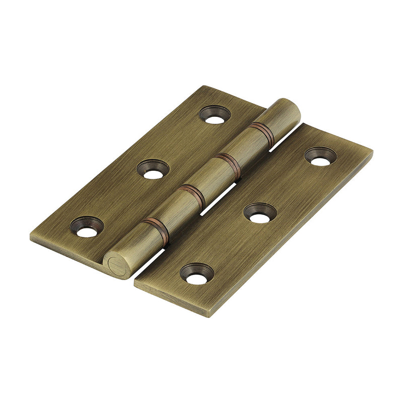 Double Phosphor Bronze Washered Butt Hinge - Solid Brass - Antique Brass - 76 x 50
