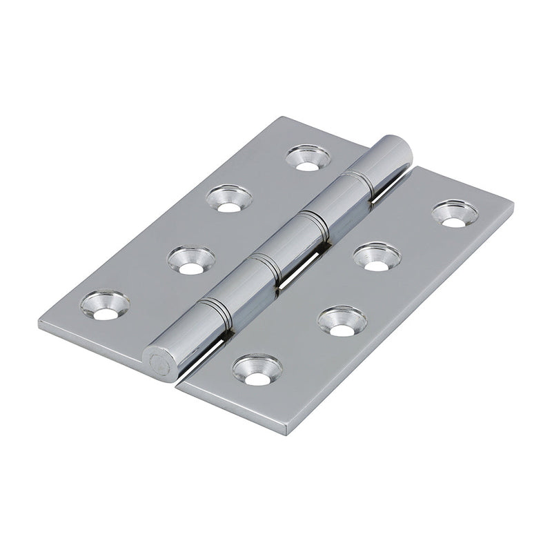 Double Stainless Steel Washered Butt Hinge - Solid Brass - Polished Chrome - 102 x 67
