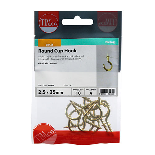 Cup Hooks - Round - Electro Brass - 25mm