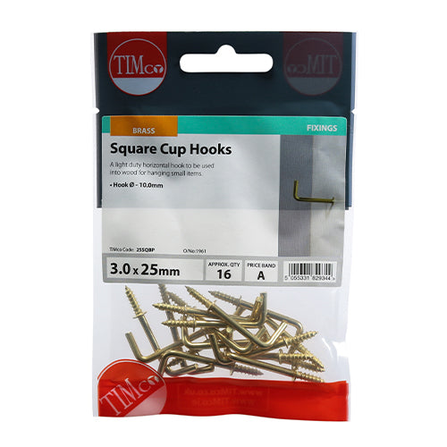 Cup Hooks - Square - Electro Brass - 25mm