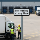 Premium No Loading at Any Time Sign - Durable Road Safety Sign with Yellow Kerb Stripes for Traffic Regulation