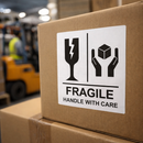 Fragile Handle With Care Labels – 75mm x 100mm – Self Adhesive Vinyl – Indoor Use