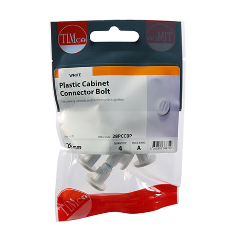 Plastic Cabinet Connector Bolts - White - 28mm