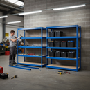 4x Premium Heavy Duty Shelving - 1770mm High - Blue with 8x 37L Plastic Storage Boxes