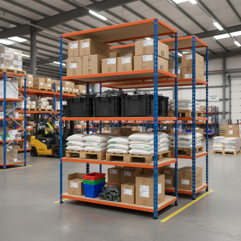 High-Performance Industrial Shelving - 3050mm High - 340kg Capacity - Chipboard - Blue & Orange