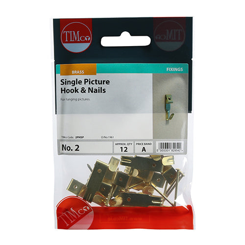 Picture Hanging Hooks - Single - Electro Brass - No.2 Single