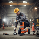 Premium Heavy Duty Trousers with Kneepad Pockets - Dark Navy/Hi-Vis Orange
