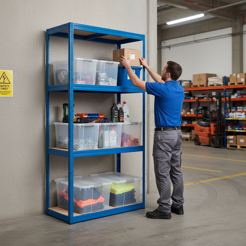 Heavy Duty Shelving Unit - 1600mm High with 8x 60L Plastic Storage Boxes