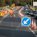 Premium Reversible Classic Roll-Up Traffic Sign for Keep Left/Right Directions - Durable Galvanized Steel Frame and Hard-Wearing PVC Face