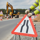 Premium Quick Fit Road Narrows Both Sides Sign Face Dia. 516 - 750mm Warning for Drivers