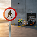 Professional No Pedestrians Regulatory Sign - Circular Design for Safety in Urban Areas, Available in Multiple Sizes