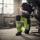 Premium Ladies Fit Trousers with Adjustable Kneepad Pockets - Dark Navy/Hi-Vis Yellow
