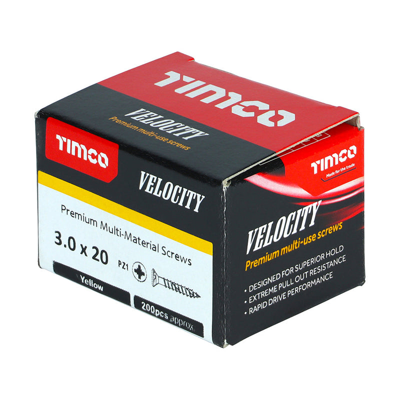 Velocity Premium Multi-Use Screws - PZ - Double Countersunk - Yellow - 3.0 x 20