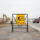 Professional 750mm Triangular Inverted Metal Road Sign Frame with Durable Steel Construction and Grey Finish