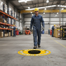 Premium Attention Safety Helmets Must Be Worn Floor Sign - 430mm Durable Slip-Resistant Vinyl for Workplace Safety Compliance