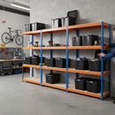 3x Heavy Duty Shelving - 1800mm High - Blue & Orange with 8x 62L Plastic Storage Boxes