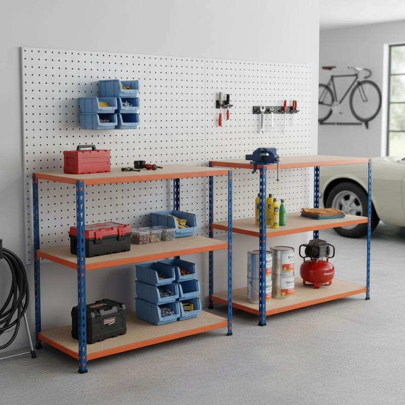 Premium Workbenches - 915mm High - 200kg Capacity - Chipboard - Blue/Orange