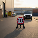 Premium 10mph QuickFit EnduraSign with Stand for Road Works - 750mm Diameter - High-Quality Professional Grade for Industrial and Commercial Applic...