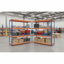 4x Heavy Duty Industrial Shelving - 1600mm High - 500kg Capacity - Blue & Orange