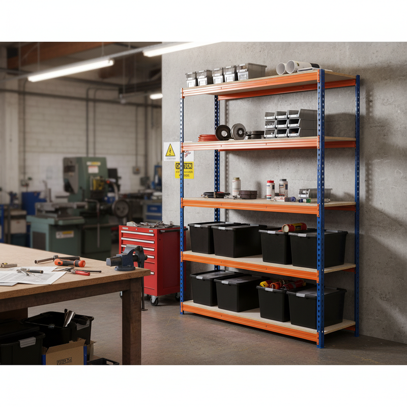 Premium Heavy Duty Shelving with 8x 37L Plastic Storage Boxes - 1800mm High