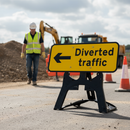 Premium Diverted Traffic Arrow Left Sign 1050x450mm with RA1 Reflective Face and Durable Stand