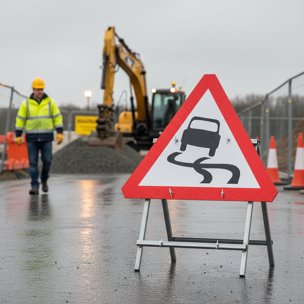 Premium Slippery Road Sign Face 750mm - Inform Drivers of Reduced Trac