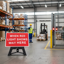Premium When Red Light Shows Wait Here Sign 1050x750mm with Quick Deployment Frame and Reflective Safety Features
