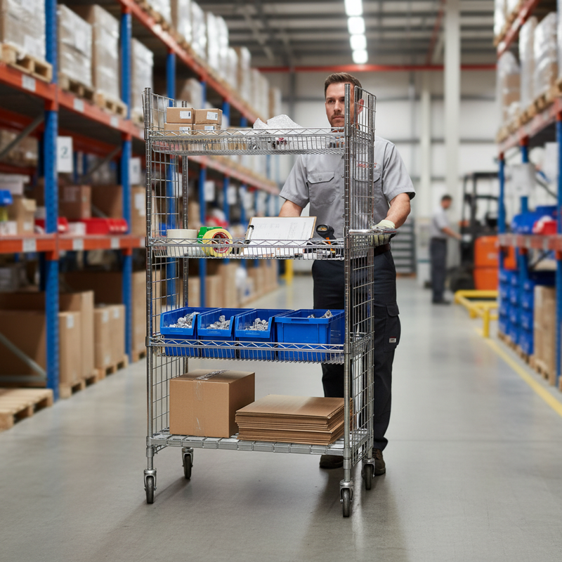 Premium Wire Picking Cart with 4 Basket Shelves - Heavy Duty Design