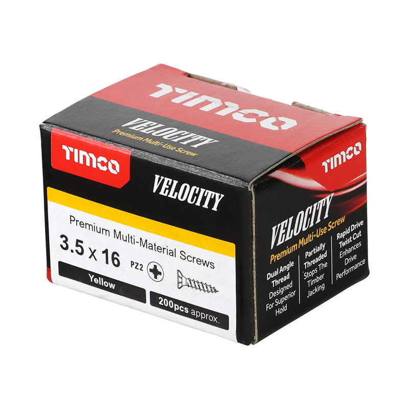 Velocity Premium Multi-Use Screws - PZ - Double Countersunk - Yellow - 3.5 x 16